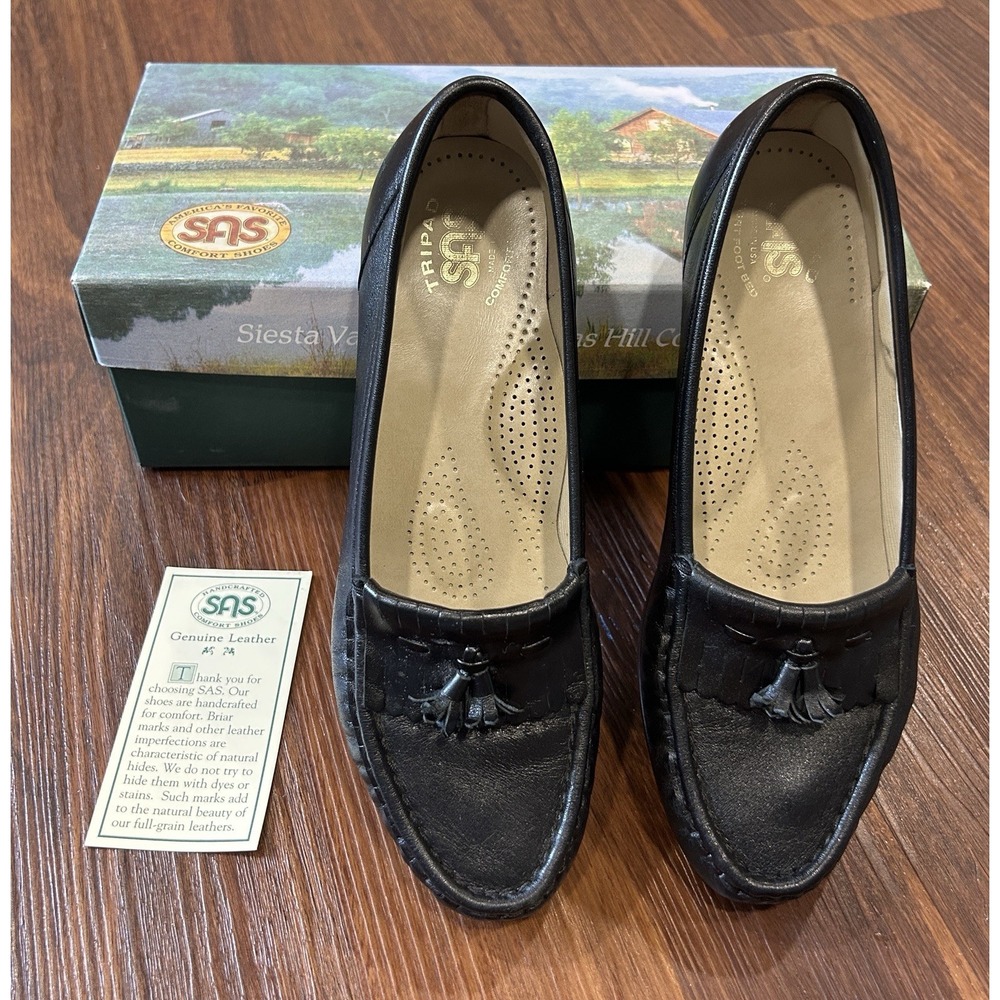 SAS Tripad Women's 8N Comfort Black Kiltie Tassel Black Loafers Shoes With Box